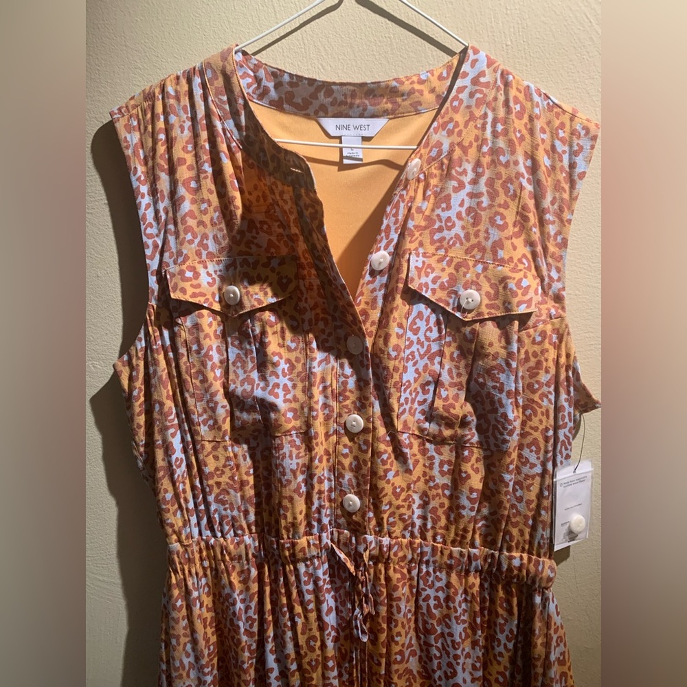Nine West Orange and White Leopard Print Sleeveless Dress